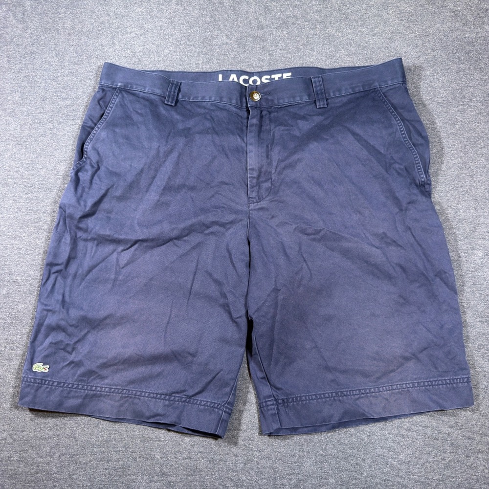 Lacoste Chino Shorts Men 40 Navy Blue Cotton Twill Flat Front Embroidered Logo